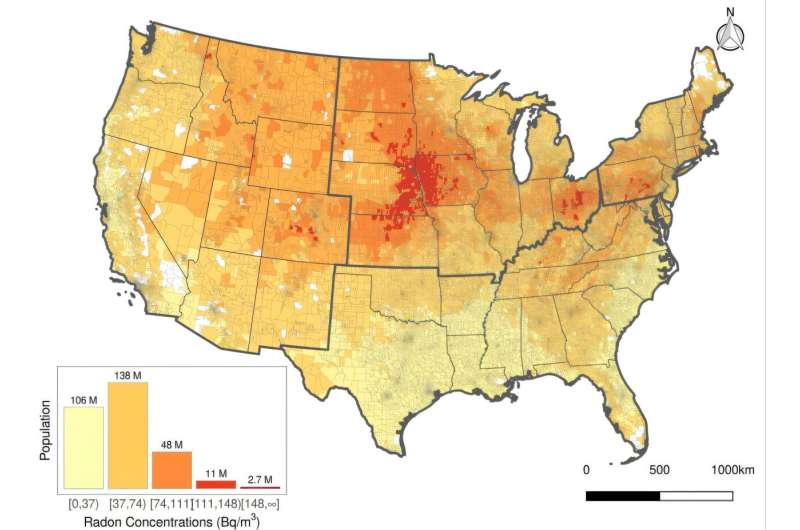 Improved radon gas mapping finds nearly 25% of Americans living in highest risk areas